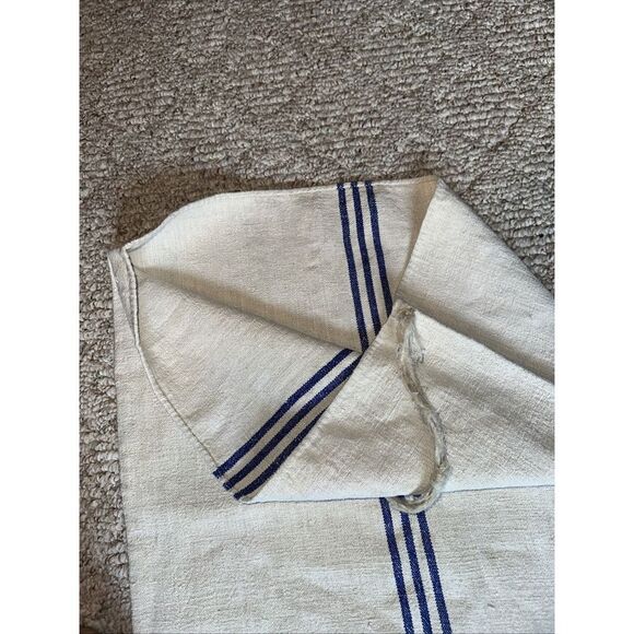 46" Antique GRAIN SACK BAG European Heavy Linen Blue Striped‎ USED - Picture 4 of 5